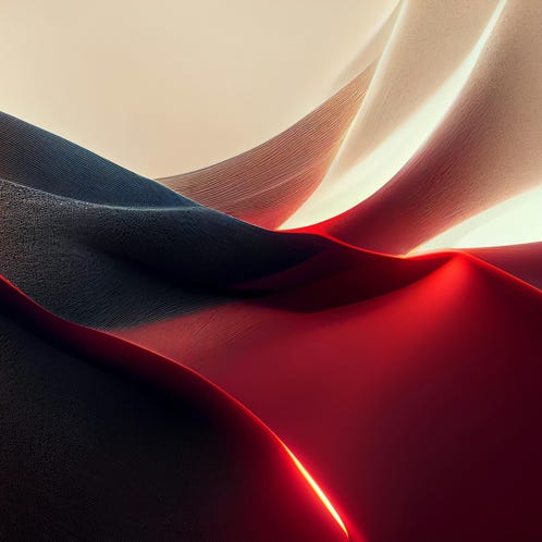 An artistic view of abstract fabric waves in red and black, conveying movement and fluidity.